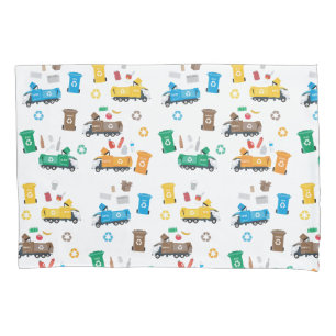 Colorful Recycling Garbage Trucks & Bins Pillow Case