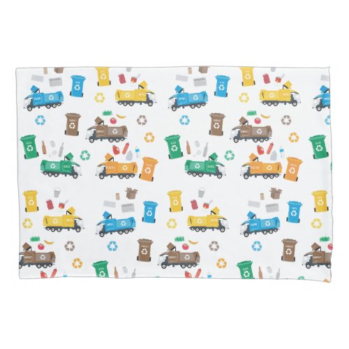 Colorful Recycling Garbage Trucks  Bins  Pillow Case