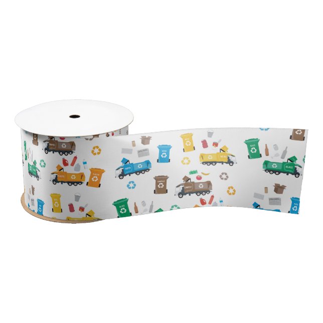Colorful Recycling Garbage Trucks & Bins Satin Ribbon (Spool)
