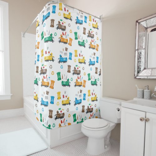 Colorful Recycling Garbage Trucks  Bins   Shower Curtain