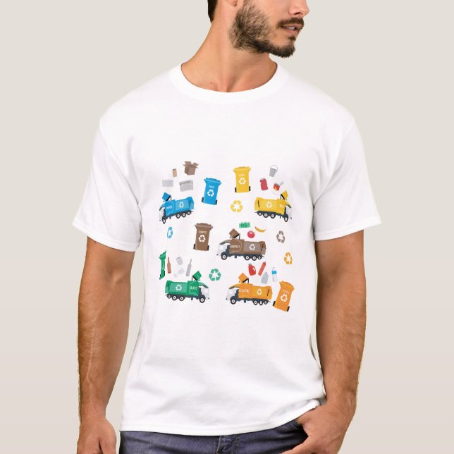 Colorful Recycling Garbage Trucks & Bins  T-Shirt (Front)