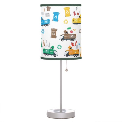 Colorful Recycling Garbage Trucks  Bins Table Lamp