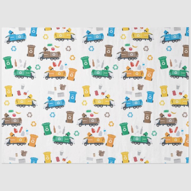 Colorful Recycling Garbage Trucks & Bins  Tissue Paper (Front)
