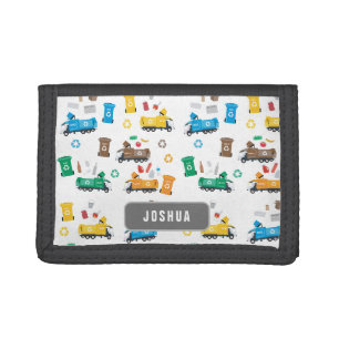 Colorful Recycling Garbage Trucks & Bins Tri-fold Wallet