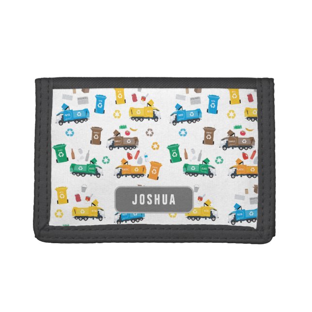Colorful Recycling Garbage Trucks & Bins  Trifold Wallet (Front)
