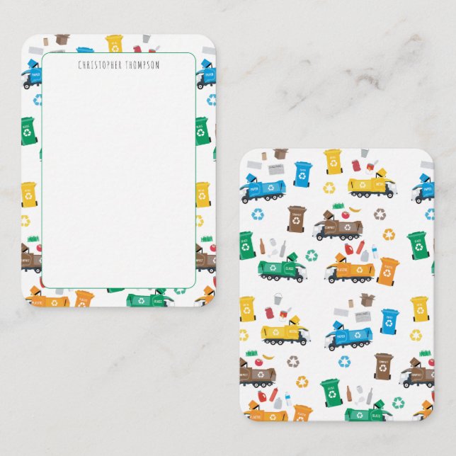 Colorful Recycling Garbage Trucks Children's Note Card (Front/Back)