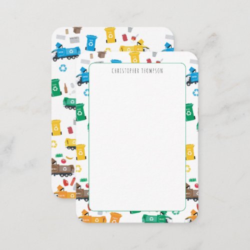 Colorful Recycling Garbage Trucks Childrens Note Card