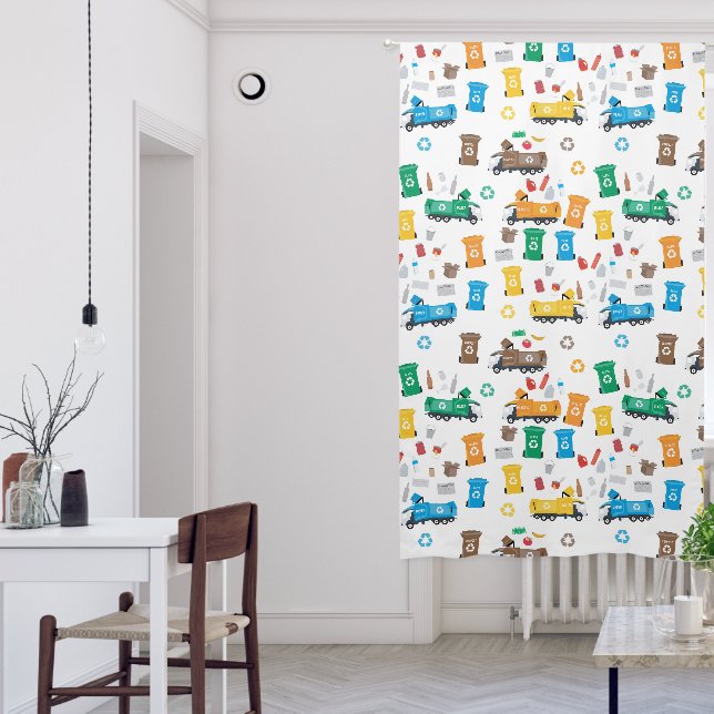 Colorful Recycling Garbage Trucks Nursery Kids Blackout Curtains (Living Room)