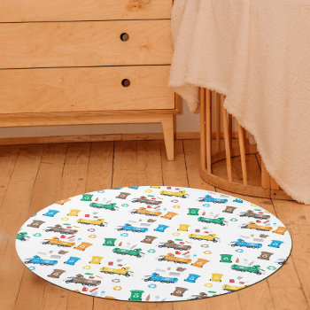 Colorful Recycling Garbage Trucks Nursery Kids Rug by idovedesign at Zazzle