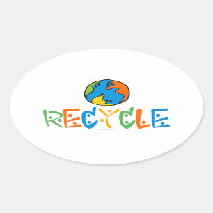 Colorful Recycling Oval Sticker