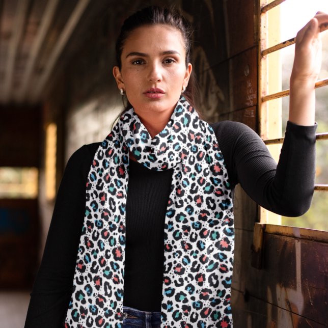 Colorful Red And Blue Leopard Print Chiffon Scarf (Creator Uploaded)