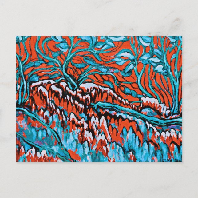 Colorful Red and Blue Magical Woodlands Postcard (Front)