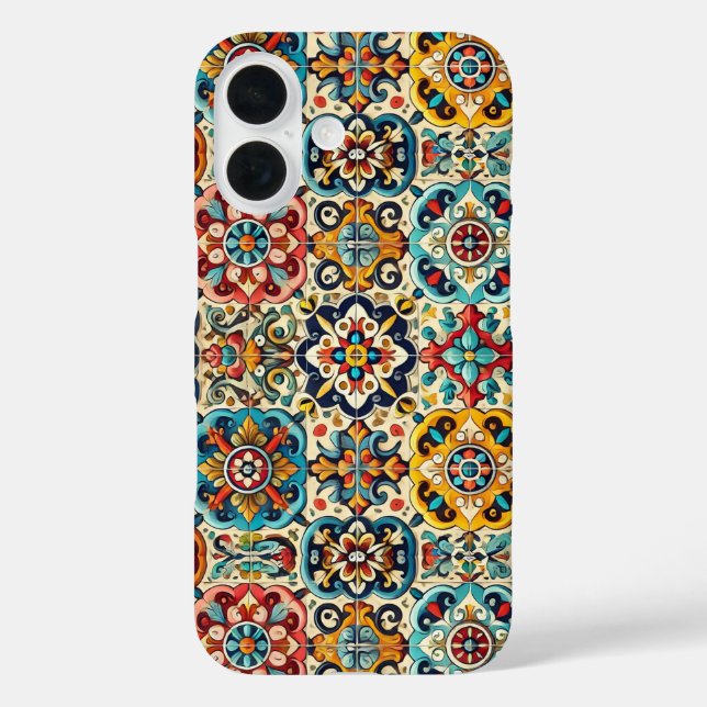 Colorful Red and Blues Mexican Tiled Personalized Case-Mate iPhone Case (Back)