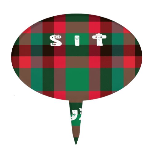 Colorful red and green tartan plaid design  cake topper