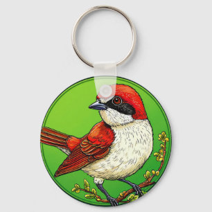 Colorful Red backed shrike Bird Keychain