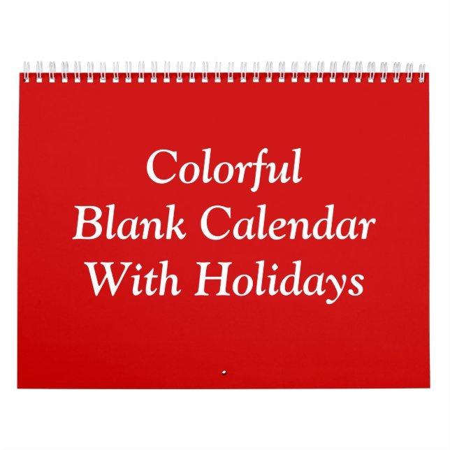Colorful Red Blank Calendar With Holidays (Cover)