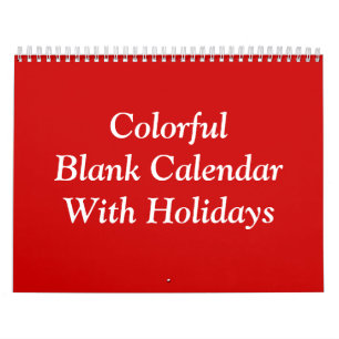Colorful Red Blank Calendar With Holidays
