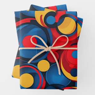 Colorful Red, Blue, and Yellow Circles Wrapping Paper Sheets