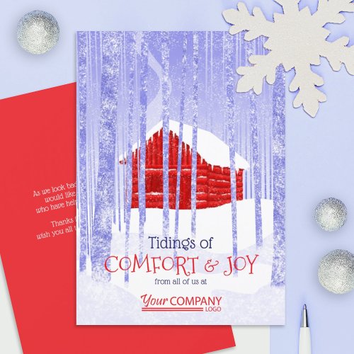 Colorful Red Blue Company Christmas Rustic Cabin Card
