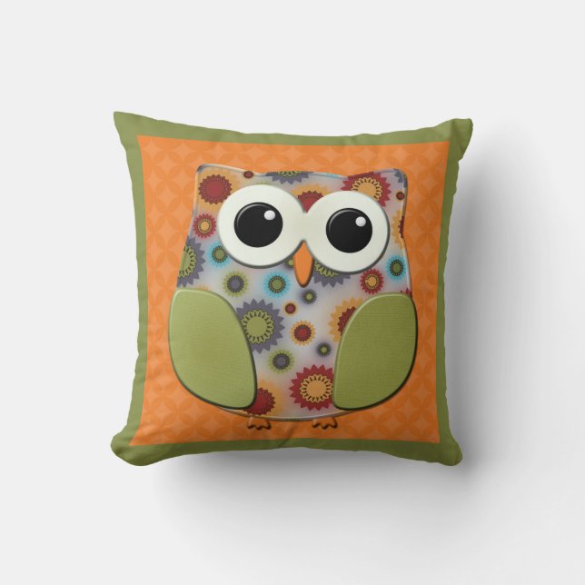 Colorful Red Blue Purple Owl Orange Green Pillow (Front)