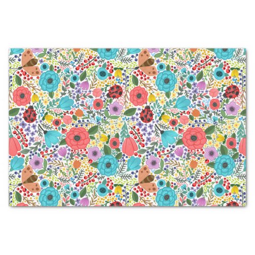 Colorful Red Blue Wild Flowers and Ladybugs Tissue Paper