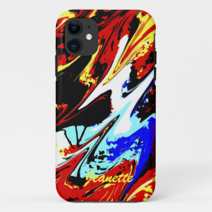 Colorful Red Blue Yellow Abstract, Name, iPhone 11 Case