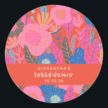 Colorful Red Boho Floral Custom Bridal Shower  Classic Round Sticker<br><div class="desc">Colorful Red Boho Floral Stylish Custom Bridal Shower Classic Round Sticker</div>
