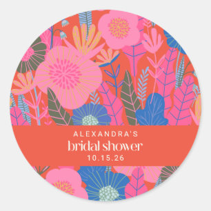 Colorful Red Boho Floral Custom Bridal Shower  Classic Round Sticker