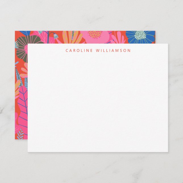Colorful Red Boho Floral Personalized Stationery  Note Card (Front/Back)