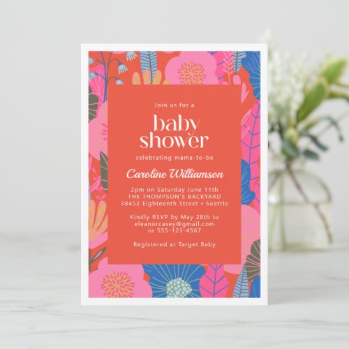 Colorful Red Boho Floral Stylish Baby Shower Invitation