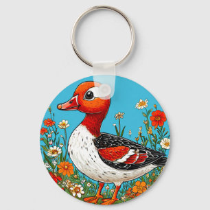 Colorful Red breasted goose Bird Keychain