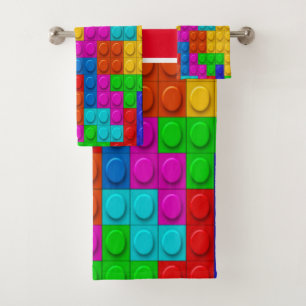 Colorful Red Building Blocks Custom Bath Towel Set