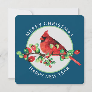 Colorful Red Christmas Cardinal Square Holiday Card