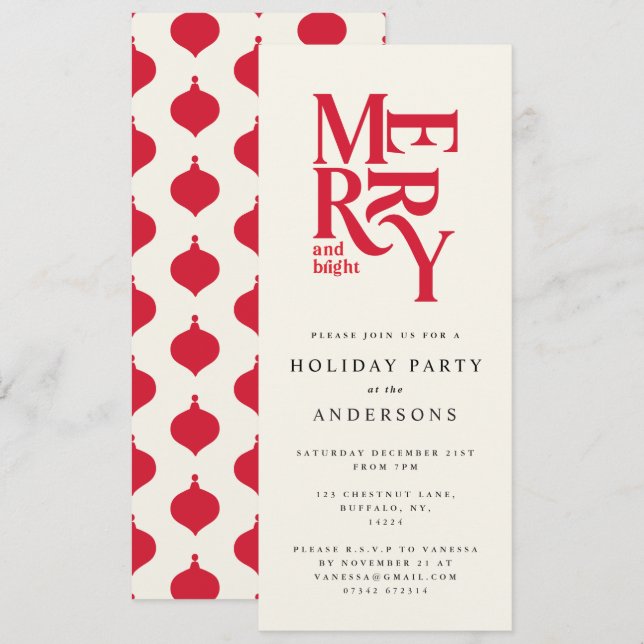 Colorful red Christmas holiday party invite (Front/Back)