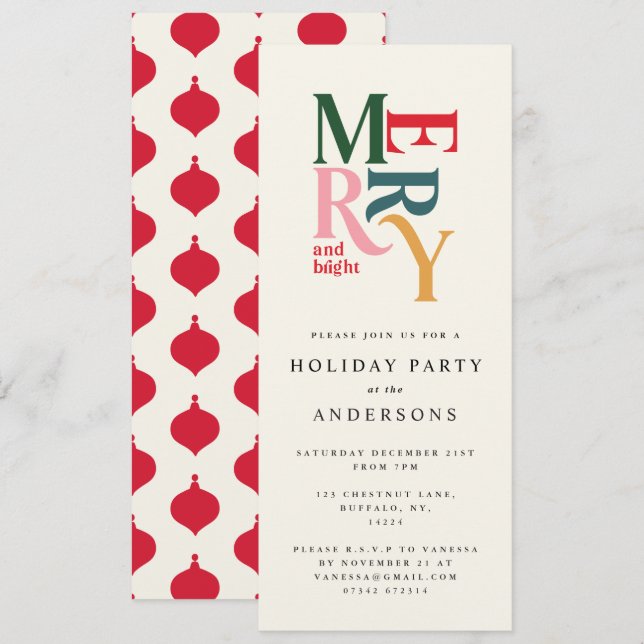 Colorful red Christmas holiday party invite (Front/Back)
