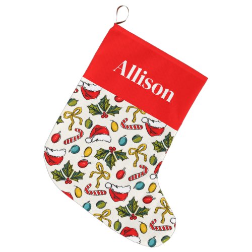 Colorful Red Christmas Sketches Elegant Typography Large Christmas Stocking
