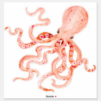 Colorful Red Coral Octopus Beach Ocean Decor Art