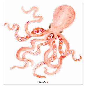 Colorful Red Coral Octopus Beach Ocean Decor Art Sticker