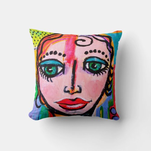 Colorful Red Cotton Throw Pillow 16x16 With Female