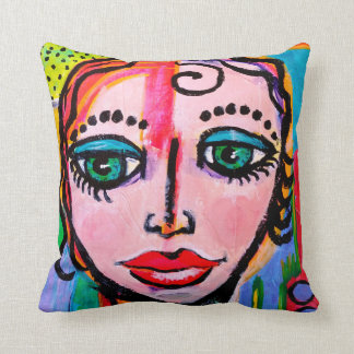 Colorful Red Cotton Throw Pillow 16x16 With Female