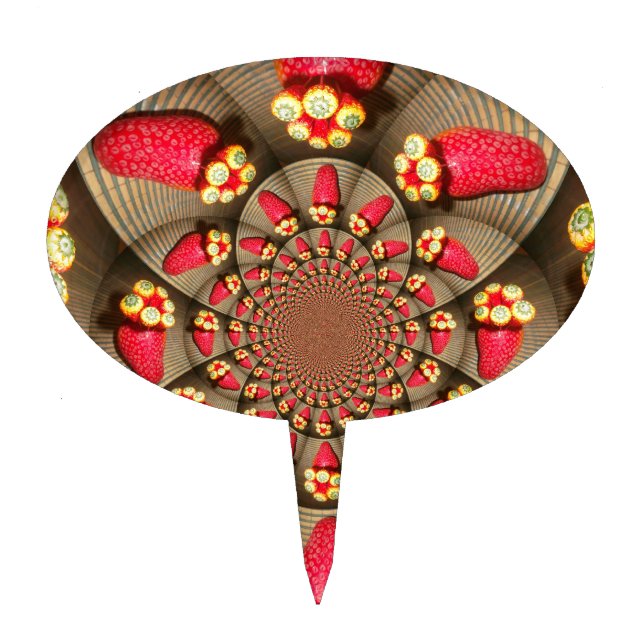 Colorful Red Delight: Strawberry Kaleidoscope Art Cake Topper (Front)