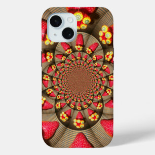 Colorful Red Delight: Strawberry Kaleidoscope Art iPhone 15 Case