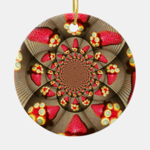Colorful Red Delight: Strawberry Kaleidoscope Art Ceramic Ornament