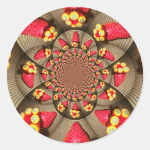 Colorful Red Delight: Strawberry Kaleidoscope Art Classic Round Sticker