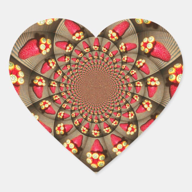 Colorful Red Delight: Strawberry Kaleidoscope Art Heart Sticker (Front)
