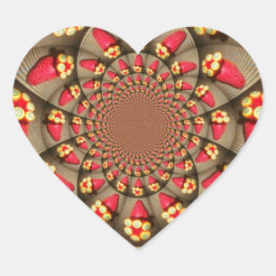 Colorful Red Delight: Strawberry Kaleidoscope Art Heart Sticker