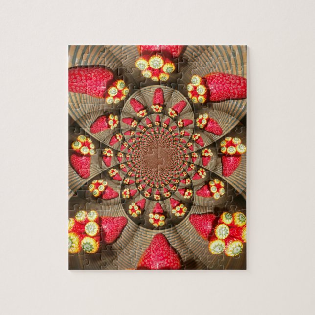 Colorful Red Delight: Strawberry Kaleidoscope Art Jigsaw Puzzle (Vertical)