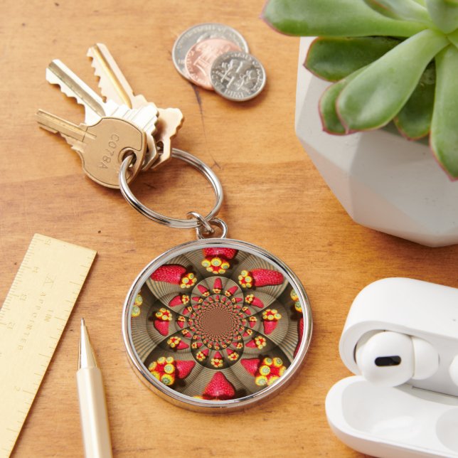 Colorful Red Delight: Strawberry Kaleidoscope Art Keychain (Desk)