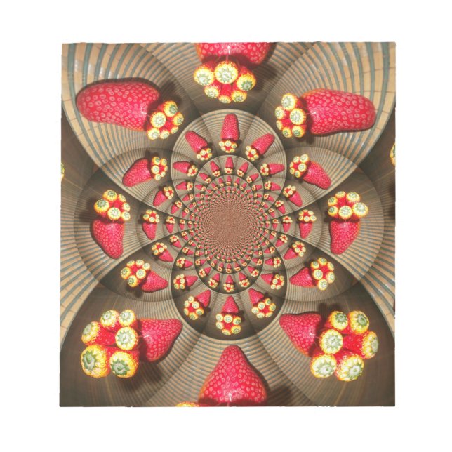 Colorful Red Delight: Strawberry Kaleidoscope Art Notepad (Front)