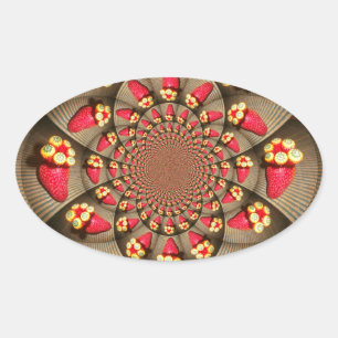 Colorful Red Delight: Strawberry Kaleidoscope Art Oval Sticker